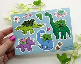 Sticker Sheet - Dinosaur Planters - A6 matte weatherproof vinyl stickers - cute stickers