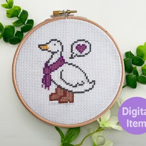 Cross Stitch Pattern - Duck in Boots  - Instant Digital PDF Download - cute duck goose x stitch