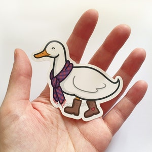 Vinyl Sticker - Duck in Boots - single matt weatherproof cute goose scarf
