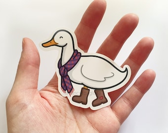 Duck in Boots Vinyl Sticker - Weatherproof Goose with Scarf