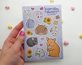 Sticker Sheet - Cute Hamsters and Sunflowers - A6 matte weatherproof vinyl cute stickers