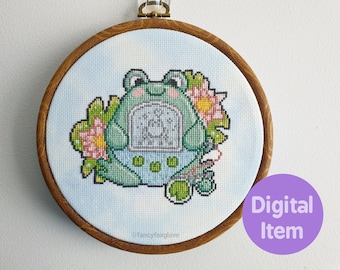 Cross Stitch Pattern - Froggy Virtual Pet  - Instant Digital PDF Download