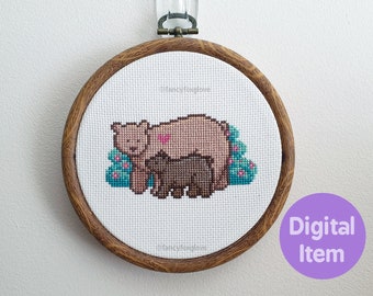 Cross Stitch Pattern - Cute Bears  - Instant Digital PDF Download