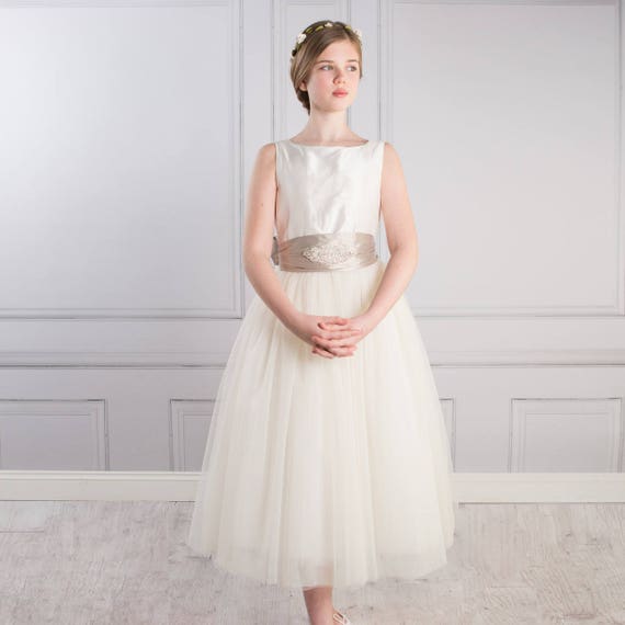 blue dress for baby girl A-Line Strap Floor Length Chiffon Junior Bridesmaid Dress with Side Dr   TANYA BRIDAL