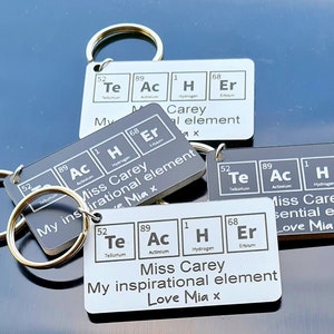 Personalised Teacher Keyring End of Term Gift Periodic Table Elements Chemistry Science