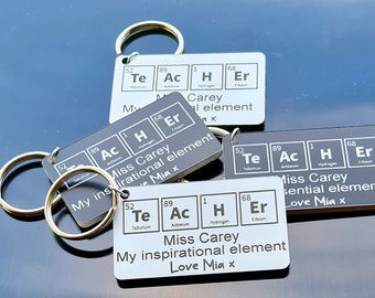 Personalised Teacher Keyring End of Term Gift Periodic Table Elements Chemistry Science