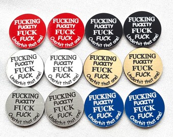 2 x Sweary Rude Humorous Golf Ball Markers Gift For Golfers Birthday Available in 6 Colours