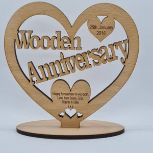Boda de madera 5º aniversario Tarjeta de madera de corazón independiente