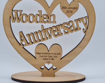 Wood Wedding 5th Anniversary Freestanding Heart Wooden Card