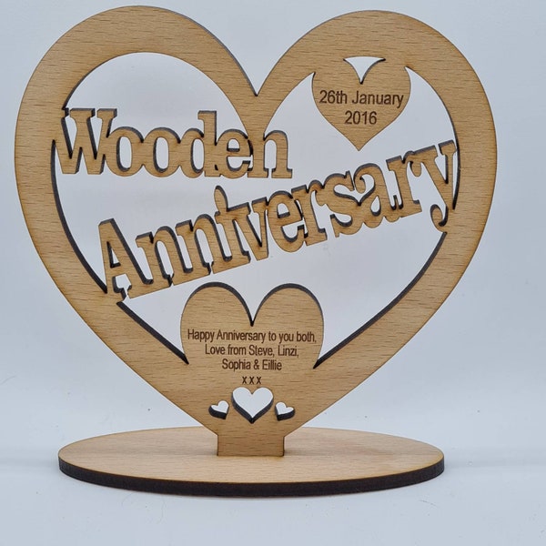 Boda de madera 5º aniversario Tarjeta de madera de corazón independiente