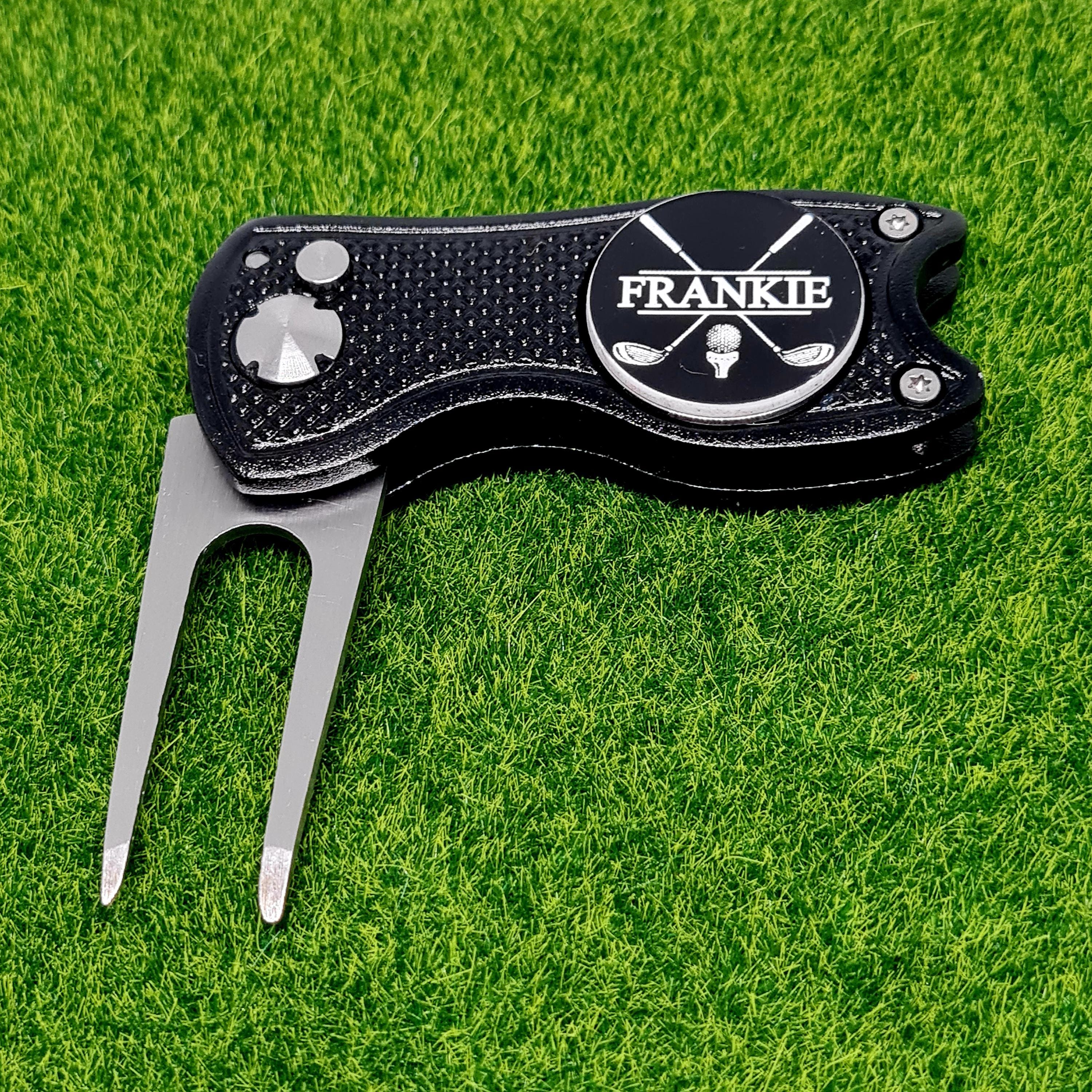 Personalised Black Golf Divot Tool and Golf Ball Marker Christmas/Birthday Gift For Dad Grandad Green Repair