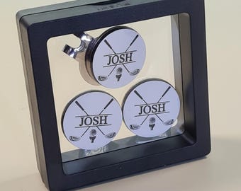 3 x 25mm Personalised Golf Ball Markers and Magnetic Hat Clip Father's Day Golfing Gift For Dad, Mum, Uncle, Brother, Daddy, Grandad Papa,