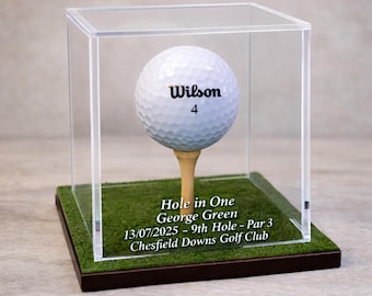 Personalised Hole in One Golf Ball Display Case, Custom Engraved Keepsake Gift for Golfer Golf Memorabilia Free Engraving