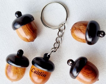 Wooden Acorn Keyring/Necklace with Screw Top Secret Compartment Pill Box Sandalwood Custom Personalised Keychain With Pill and Small Message