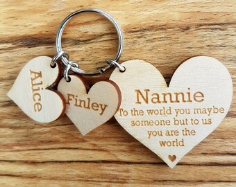 Personalized Engraved Wooden Heart Keyring, Family Names, Mother's Day Gift