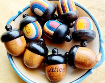 30mm Personalised Small Wooden Acorn with Screw Top Secret Compartment Suitable for Necklaces, Pendants, Pill Box, Keyrings etc