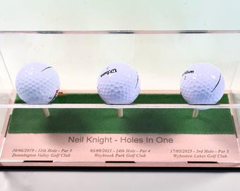 Golf Ball Display Stand For 3 Balls Personalised Base Case Hole in One Club Champion Competition Prize Gift Nearest Pin Putt Longest Drive