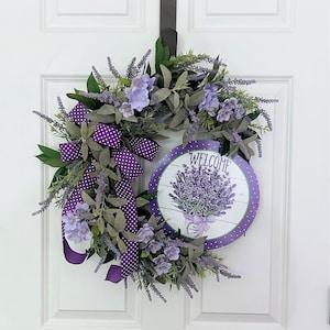 Lavender Welcome Wreath: Purple Floral Door Decor