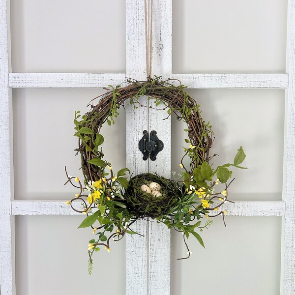 Small Spring Summer Wreath, Rustic Birds Nest Wreath, Cottage Core Room Decor, Nature Inspired Wall Decor, Simple Wreath, Natural Wreath