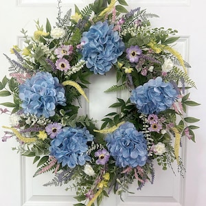 Blue Hydrangea Summer Wreath: Handmade Floral Door Decor