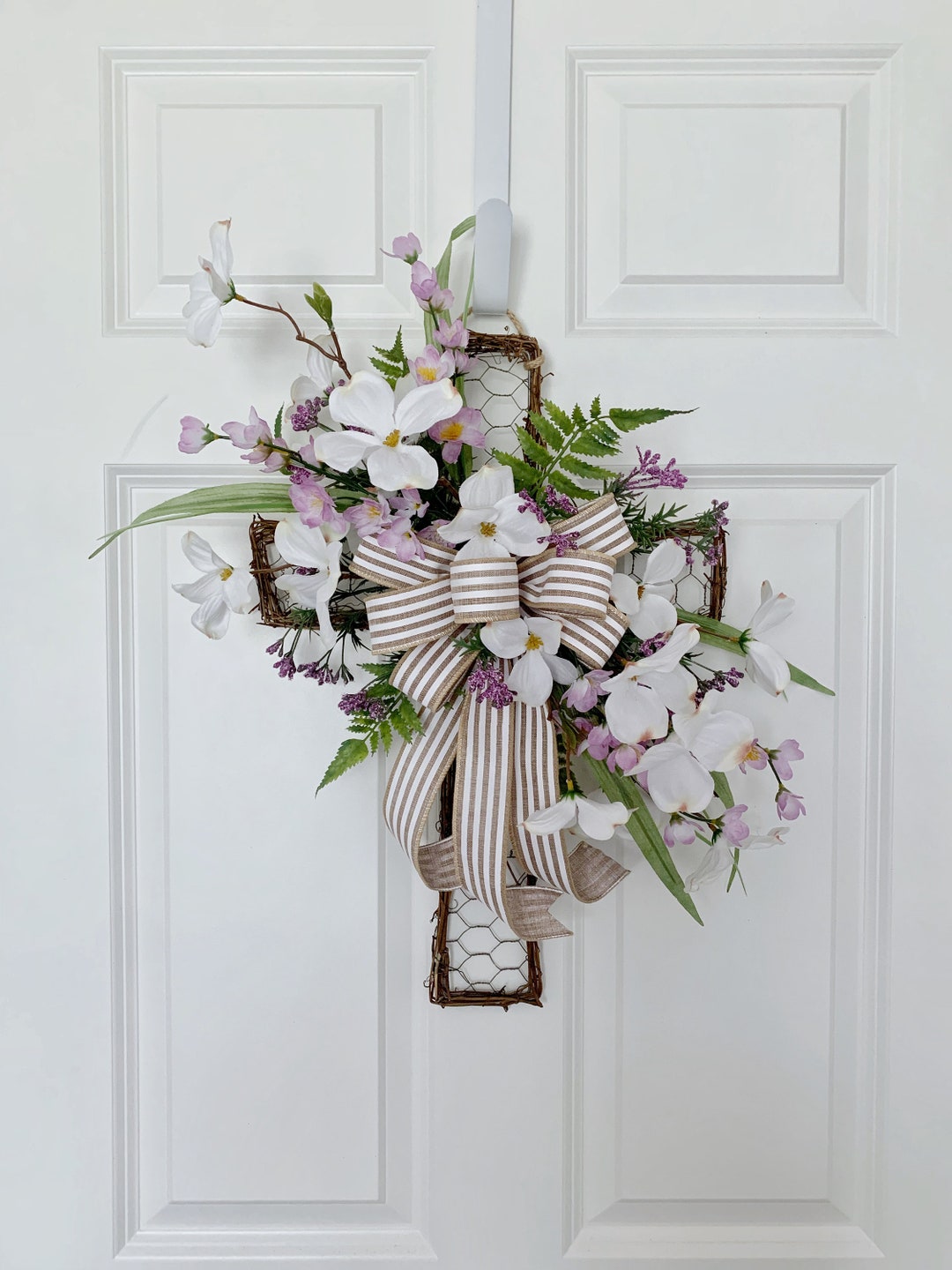 Easter Cross Wreath for Front Door With Spring Flowers