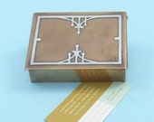 Antique American Arts Crafts Movement Sterling Silver Inlay on Bronze Cigarette Box cum Business Card Holder for Mark Cross, London