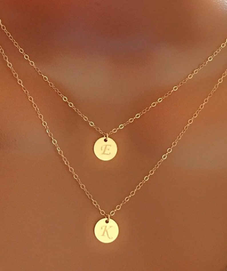 Custom Jewelry Personalized Layered Initial Discs Necklace Custom Initial Discs Mother\u2019s Day Gift Personalized Gift