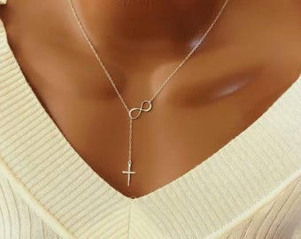 Sterling Silver Infinity Cross Necklace: Baptism Gift