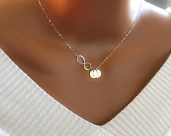 Mother’s Day Gift, Personalized Infinity And Initial Discs Necklace, Custom Initial Discs & Birthstone, Birthday Gift, Mom Gift