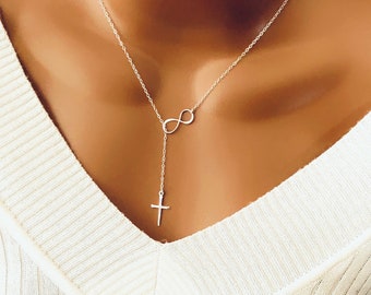 Christmas Gift, Sterling Silver Necklace, Gift For Her, Infinity Cross Necklace, Gifts For Mom, Grandma, Sister, Birthday Gift