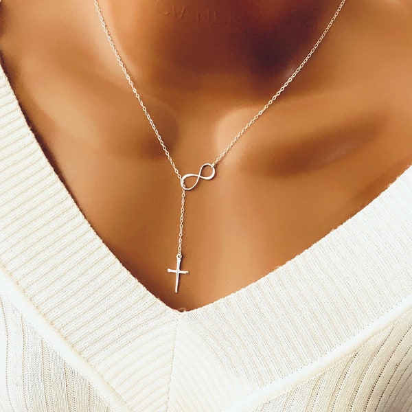 Christmas Gift, Sterling Silver Necklace, Gift For Her, Infinity Cross Necklace, Gifts For Mom, Grandma, Sister, Birthday Gift