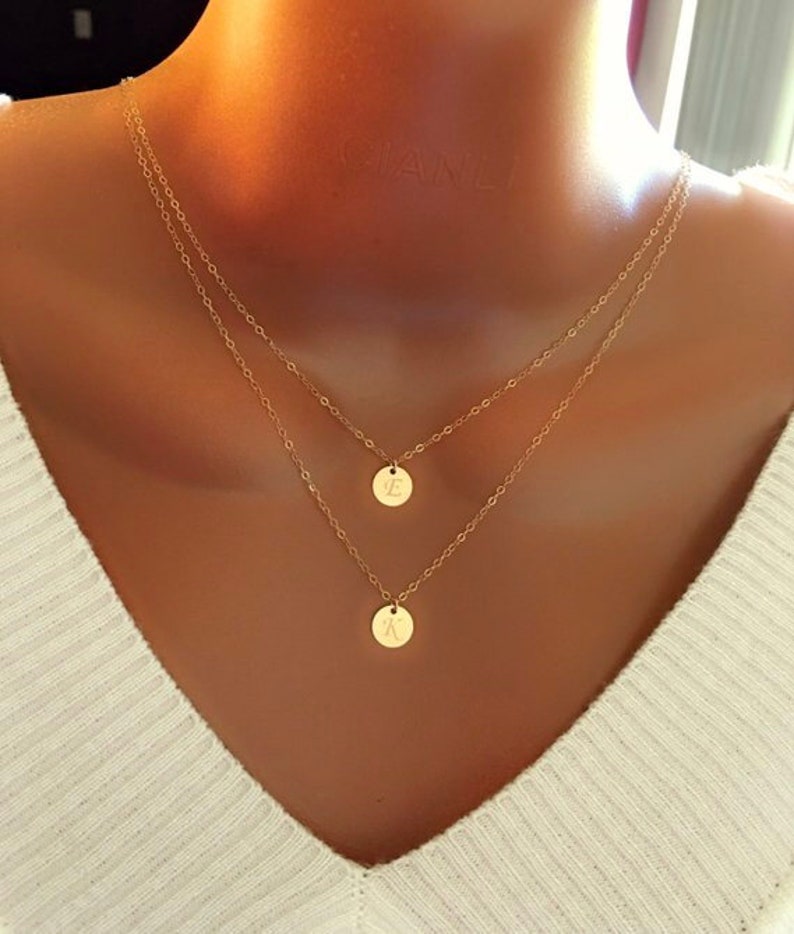 Custom Jewelry Personalized Layered Initial Discs Necklace Custom Initial Discs Mother\u2019s Day Gift Personalized Gift