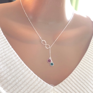 Sterling Silver Necklace, Gift For Mom, Birthday Gift For Her, Personalized Infinity With Swarovski Birthstone Necklace, Gift For Wife