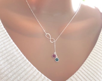 Sterling Silver Necklace, Gift For Mom, Birthday Gift For Her, Personalized Infinity With Swarovski Birthstone Necklace, Gift For Wife