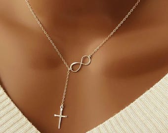 Birthday Gift, Mother Daughter Necklace, Sterling Silver Infinity Cross Necklace
