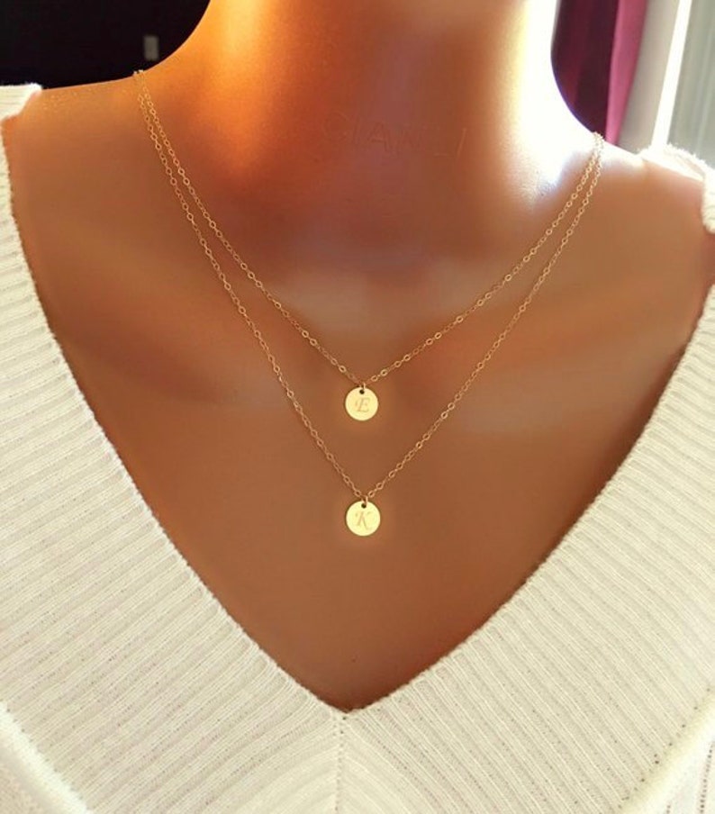 Custom Jewelry Personalized Layered Initial Discs Necklace Custom Initial Discs Mother\u2019s Day Gift Personalized Gift