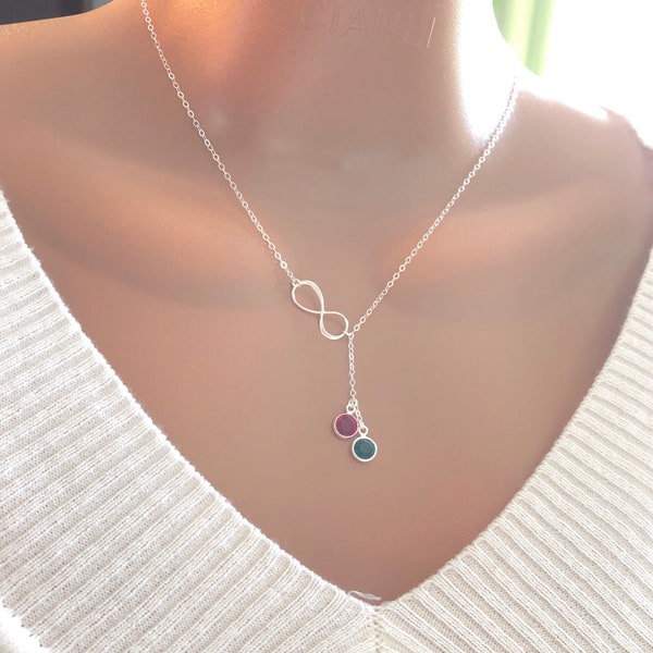 Birthday Gift, Personalized Infinity With Birthstone Necklace, Custom Jewelry, Gift For Mom, For Her, Mother Daughter Gift