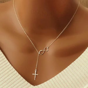 Mother Daughter Necklace, Sterling Silver Infinity Cross Necklace