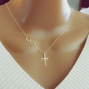 Birthday Gift For Her, Sterling Silver Infinity Cross Necklace