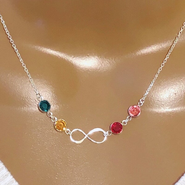 Sterling Silver Necklace, Personalized Swarovski Birthstone With Infinity Necklace, Custom Birthstone, Birthday Gift, Family Necklace