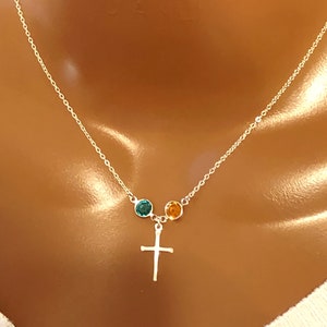 Gift For Mom, Grandma Necklace, Personalized Birthstone With Cross Necklace, Custom Birthstone, Family Necklace, Gift For Her, Birthday Gift