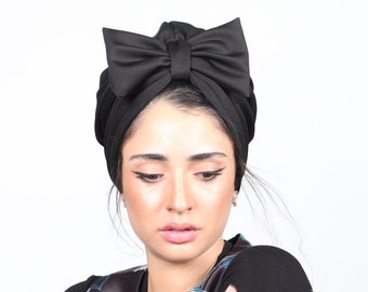 turban bow hat, black turban hat, chemo hat, women's turban, turban with bow, fashion turban, hair turban, turban headwrap, turban hi