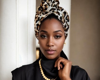Leopard Print Turban Headwrap , Stylish Animal Print Hair Accessory, Chic Head Covering for Fashionistas, Religious Wear, or Hair Loss