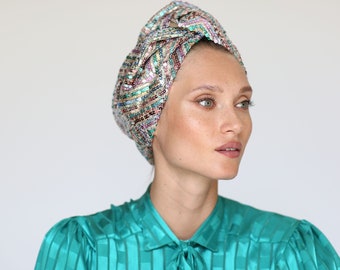 Luxury turban, Sequin Turban women, Sequin twist turban, Pink turban wrap, Beaded turban, Embellished turban,Fancy turban