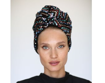 Turban women, Sequin turban, Gatsby turban - Comfort & Ready to wear