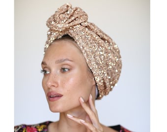 Turban women, Chemo turban, Elegant chemo hat, Sequin turban hat, Comfy & pretied turban