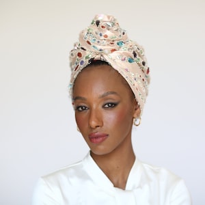 Wedding Fashion turban, vintage turban,tulle turban hat, beaded turban, embellished turban, jeweled turban, fancy turban, bridal turban