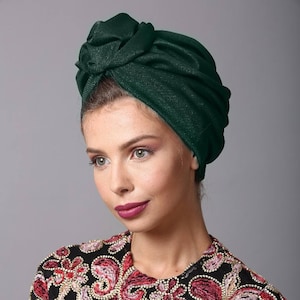 fashion turban,  turban hat, full turban, head covering, 1950s turban, vintage turban, retro turban, designer turban, green turban