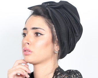 Chapeau bandeau turban noir, hijab turban tendance, casquette de chimio, prêt-à-porter turban pour femme