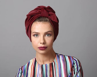 Burgundy Turban Head Wrap: Fashion Hijab, Top Knot Style